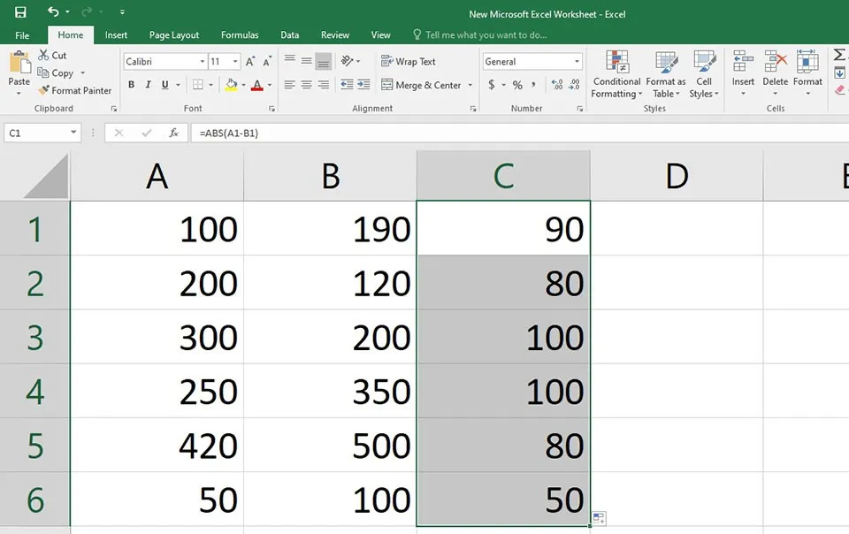 Cách tính giá trị tuyệt đối bằng hàm ABS trong Excel