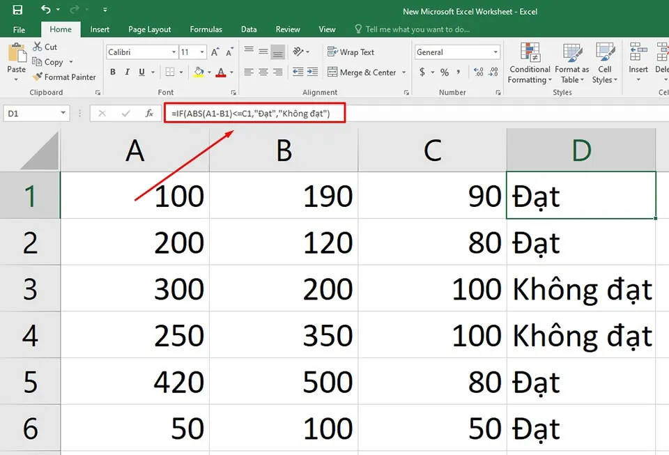 Cách tính giá trị tuyệt đối bằng hàm ABS trong Excel