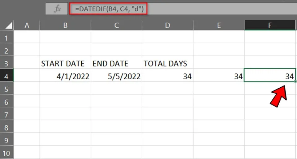 Cách tính số ngày giữa hai thời điểm trong Excel