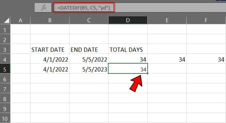 Cách tính số ngày giữa hai thời điểm trong Excel