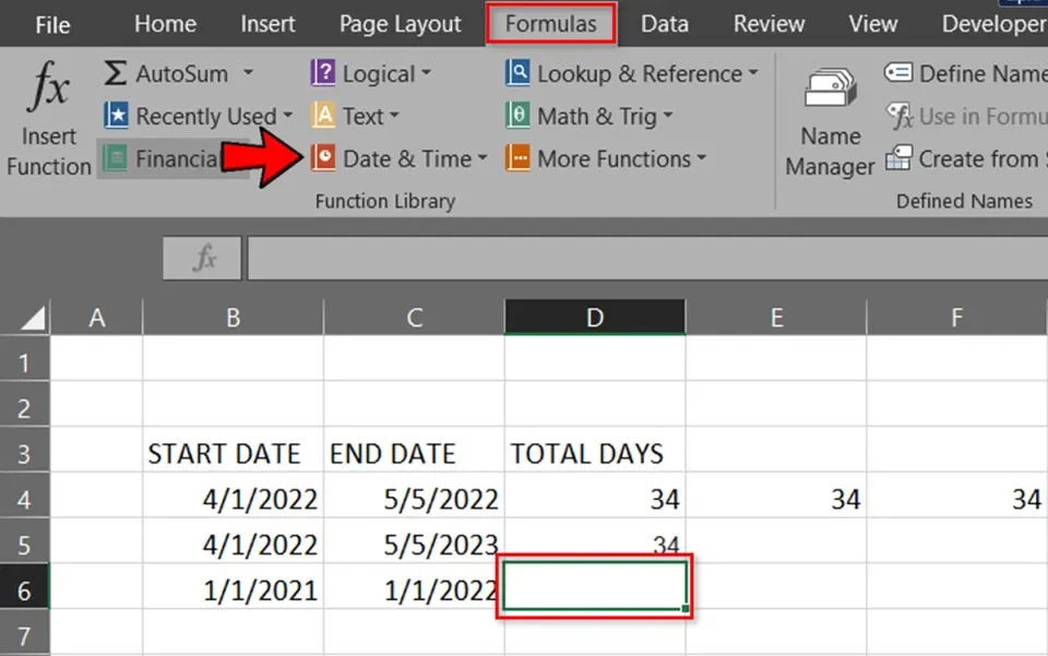 Cách tính số ngày giữa hai thời điểm trong Excel