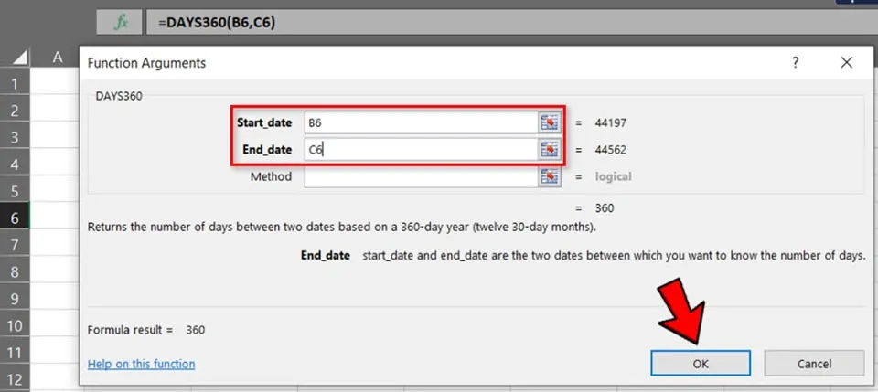 Cách tính số ngày giữa hai thời điểm trong Excel