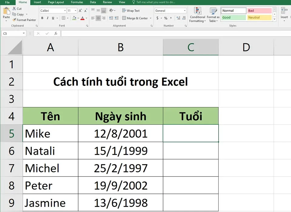 Cách tính tuổi trong Excel vô cùng đơn giản mà nhiều người không biết