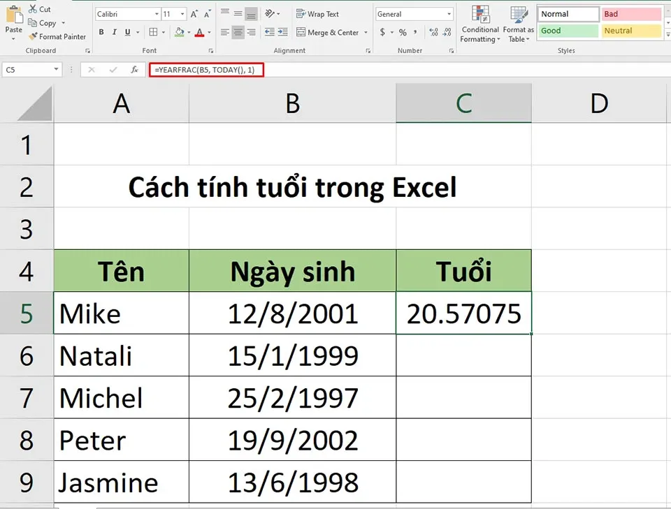 Cách tính tuổi trong Excel vô cùng đơn giản mà nhiều người không biết