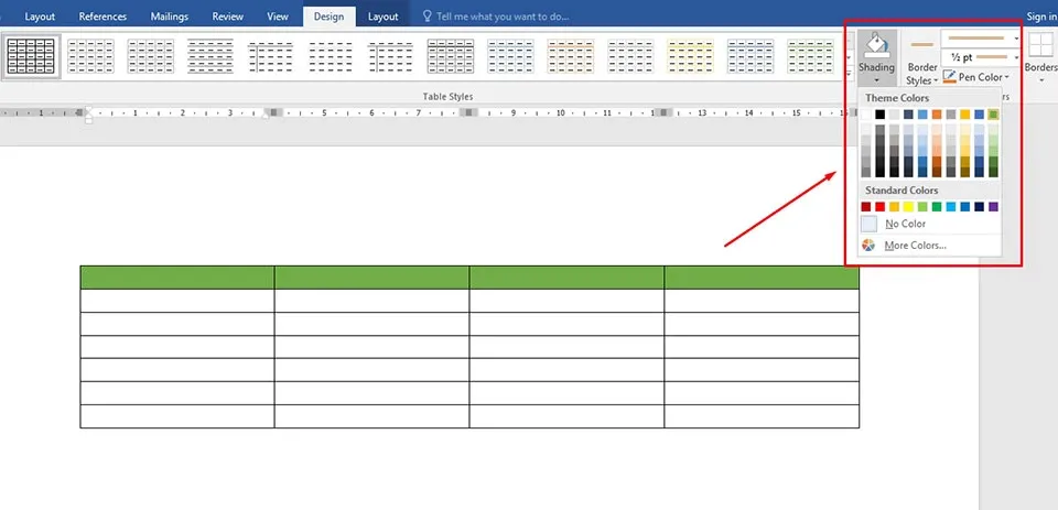 Cách tô màu bảng trong Word