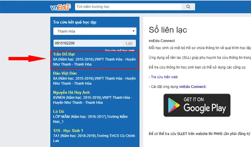 Cách tra cứu điểm của học sinh bằng vnEdu.vn trên điện thoại, máy tính