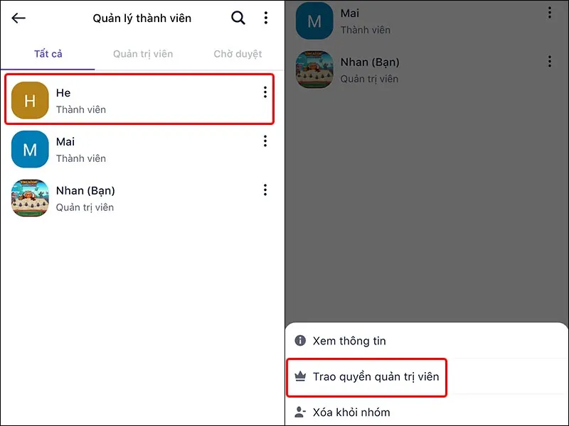 Cách trao quyền quản trị viên cho người khác trong nhóm Mocha vô cùng dễ