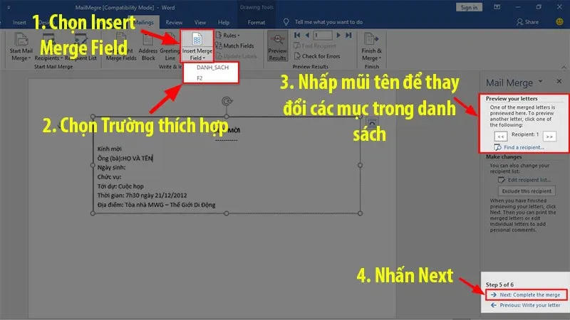 Cách trộn thư trong Word đơn giản nhưng không phải ai cũng biết