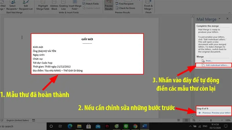 Cách trộn thư trong Word đơn giản nhưng không phải ai cũng biết