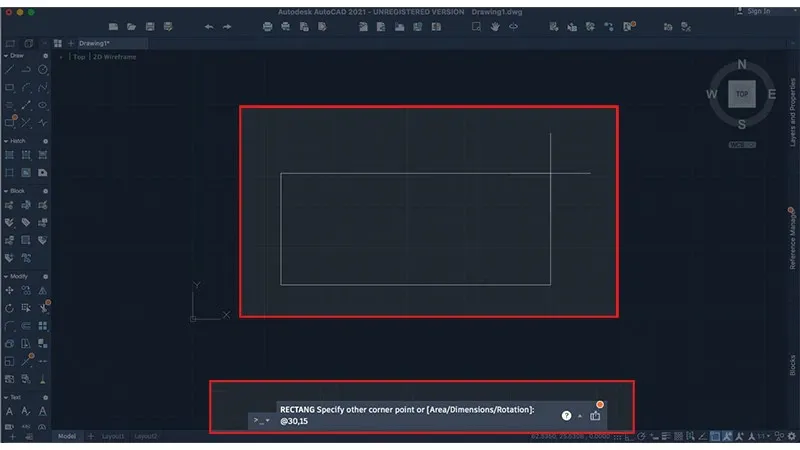 Cách vẽ hình chữ nhật trong CAD chuẩn xác bằng lệnh Rectang