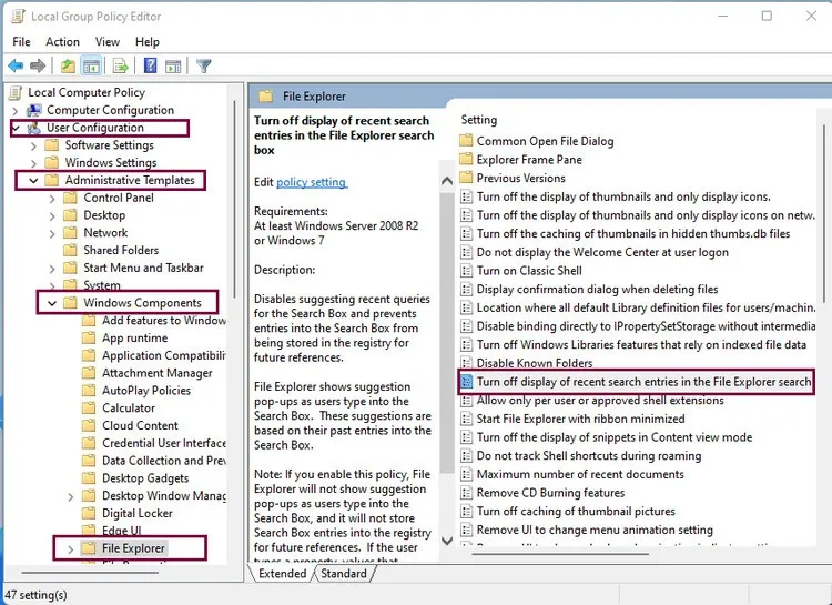 Cách vô hiệu hóa lịch sử tìm kiếm File Explorer trên Windows 11
