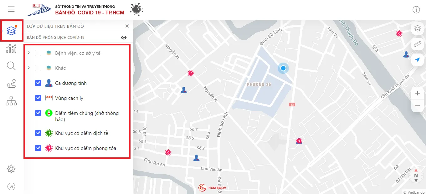 Cách xem bản đồ COVID-19 trực tuyến tại TP.HCM
