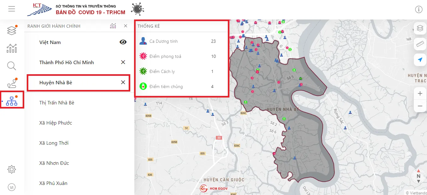 Cách xem bản đồ COVID-19 trực tuyến tại TP.HCM