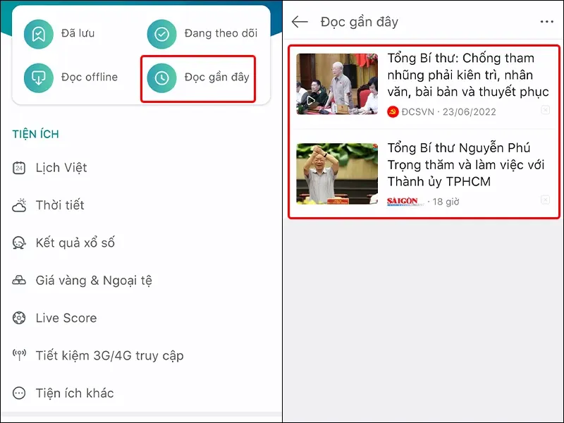 Cách xem lại tin tức đã đọc trên ứng dụng Báo Mới vô cùng nhanh chóng