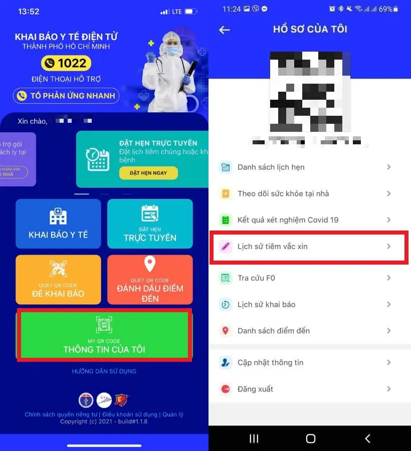 Cách xem lịch sử tiêm chủng trong 2 ứng dụng SSKDT và Y Tế HCM
