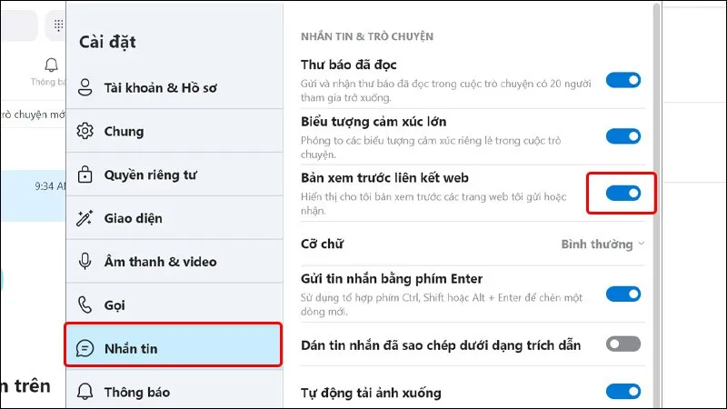 Cách xem trước liên kết bản web trên ứng dụng Skype