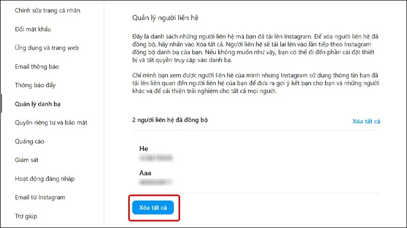 Cách xóa liên hệ danh bạ đã đồng bộ với Instagram bằng máy tính vô cùng dễ