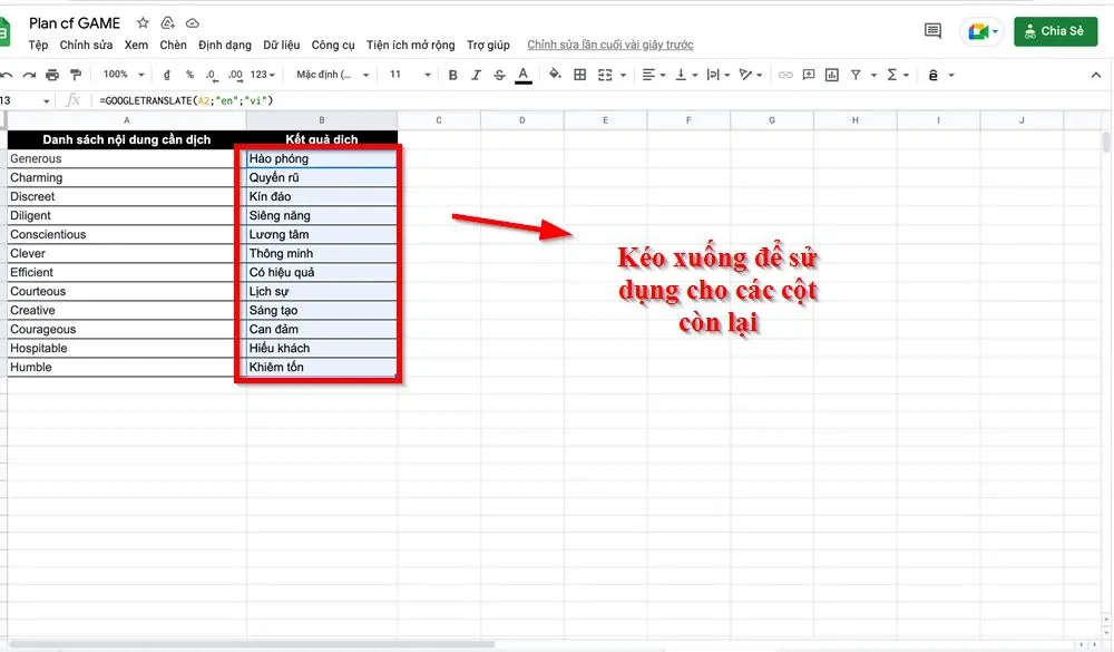 Chia sẻ bạn cách sử dụng hàm Google Translate trong Google Trang tính để phiên dịch nhanh chóng và tiện lợi