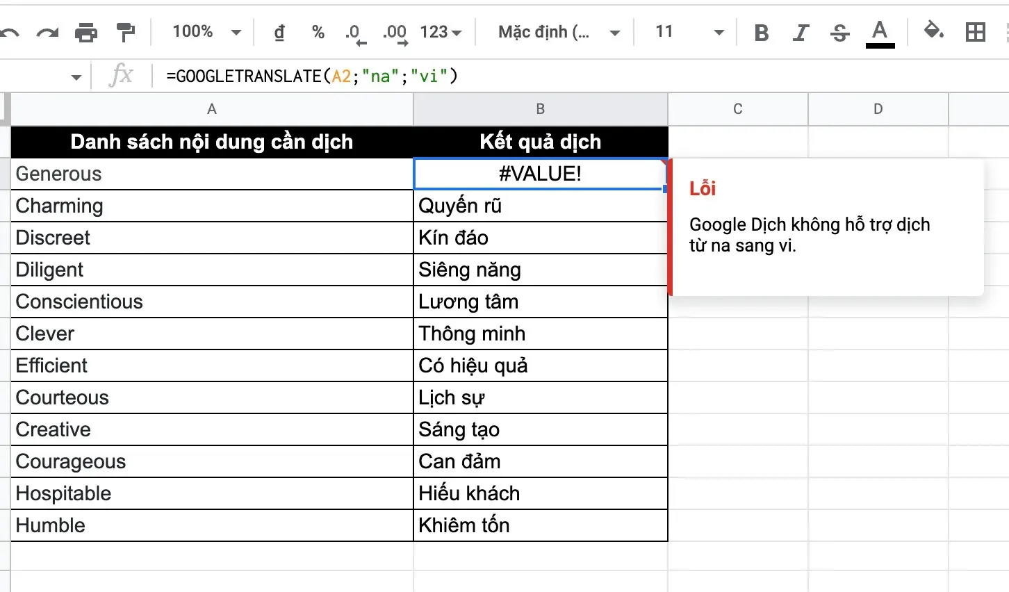 Chia sẻ bạn cách sử dụng hàm Google Translate trong Google Trang tính để phiên dịch nhanh chóng và tiện lợi