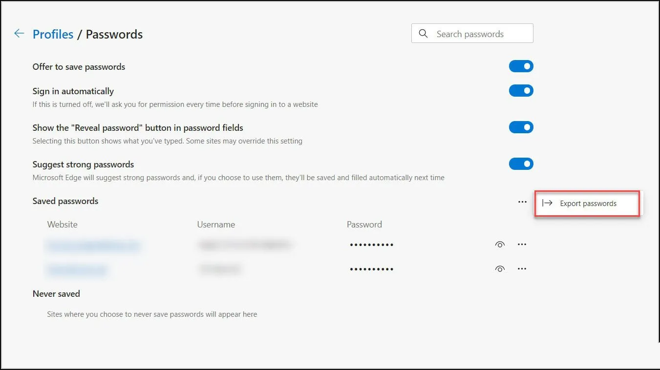 Chia sẻ bạn cách xuất mật khẩu trong Microsoft Edge