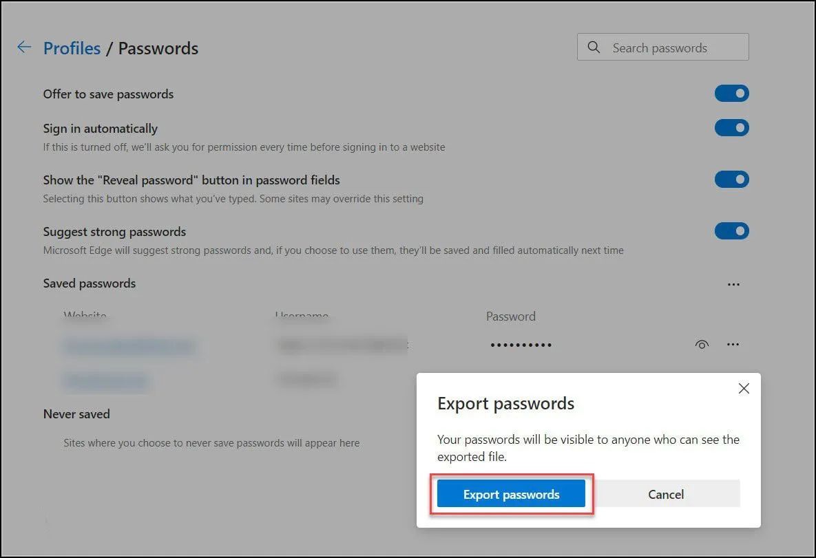 Chia sẻ bạn cách xuất mật khẩu trong Microsoft Edge