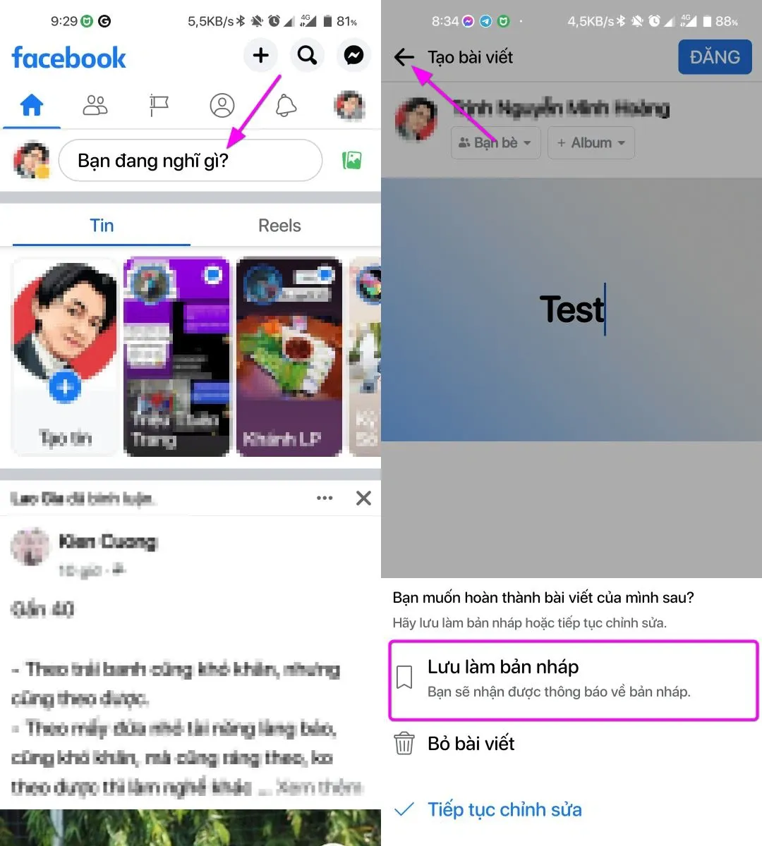 Chia sẻ cách lưu status Facebook thành bản nháp trên Android và iOS