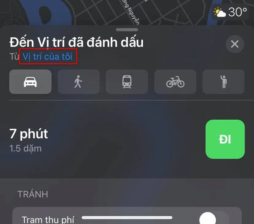 Chọn các tùy chọn lộ trình khác trong Apple Maps