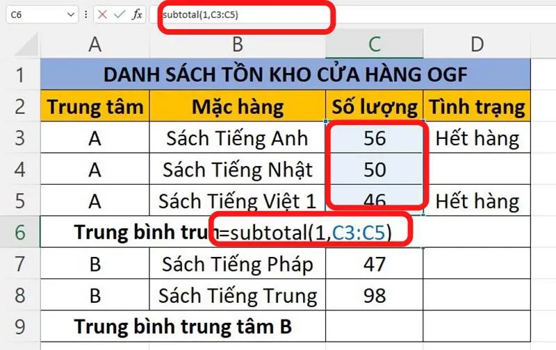 Công thức và hướng dẫn sử dụng hàm SUBTOTAL trong Excel đơn giản