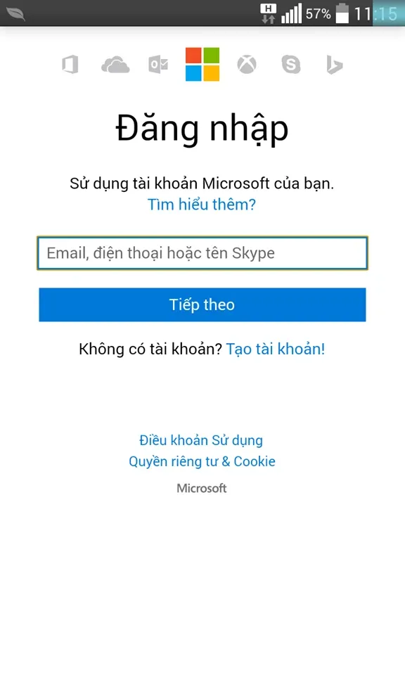 Đăng nhập Microsoft Account trên điện thoại