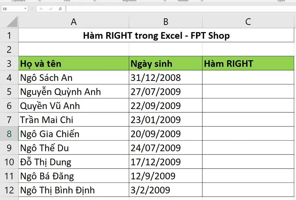 Giới thiệu về hàm RIGHT và cách sử dụng nó trong Excel