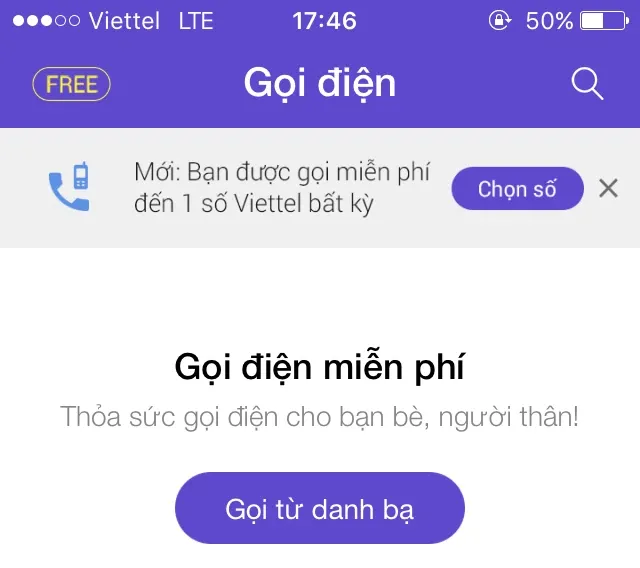 Gọi điện miễn phí tới một số nội mạng Viettel bất kì không giới hạn, không cần Internet!