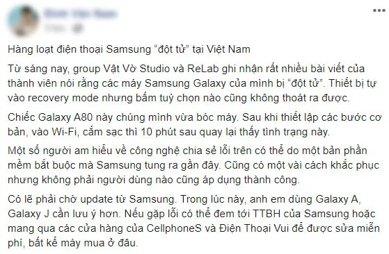 Hàng loạt điện thoại Samsung dính lỗi treo Recovery