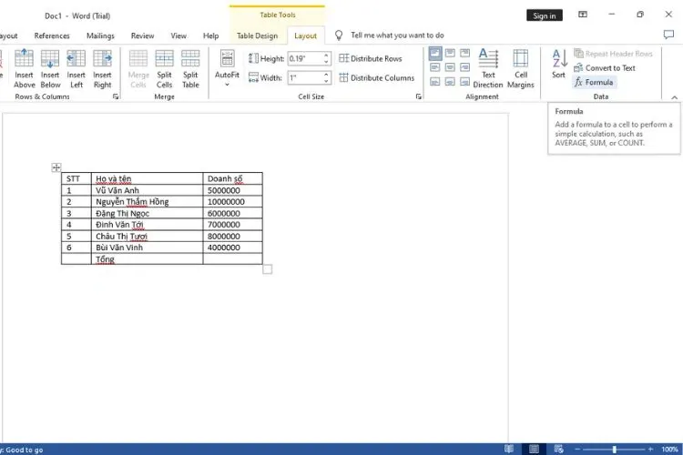 Học cách tính tổng trong Word và áp dụng trong công việc hàng ngày