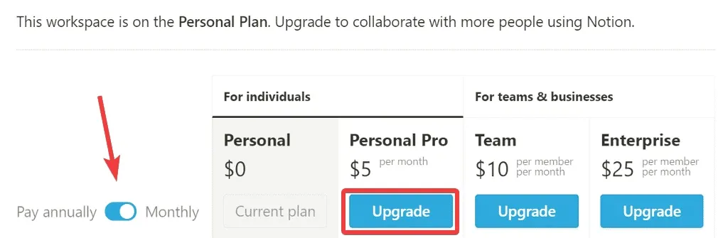 Hướng dẫn 2 cách nâng cấp gói Personal Pro trên Notion miễn phí