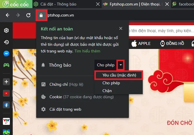 Hướng dẫn 2 cách tắt thông báo của trang web trên Cốc Cốc