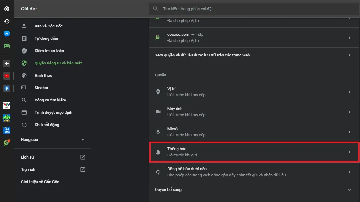 Hướng dẫn 2 cách tắt thông báo của trang web trên Cốc Cốc