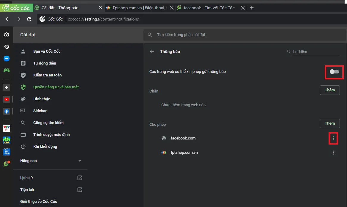 Hướng dẫn 2 cách tắt thông báo của trang web trên Cốc Cốc