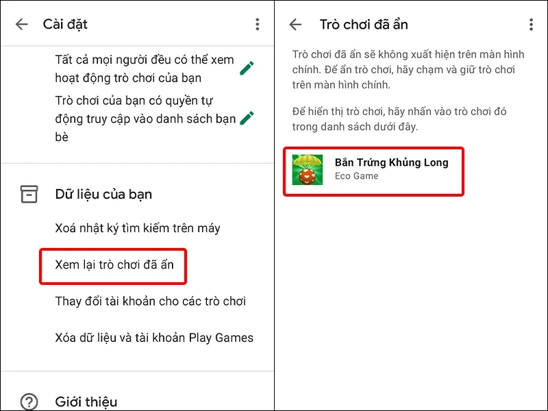 Hướng dẫn ẩn trò chơi trong ứng dụng Play Games