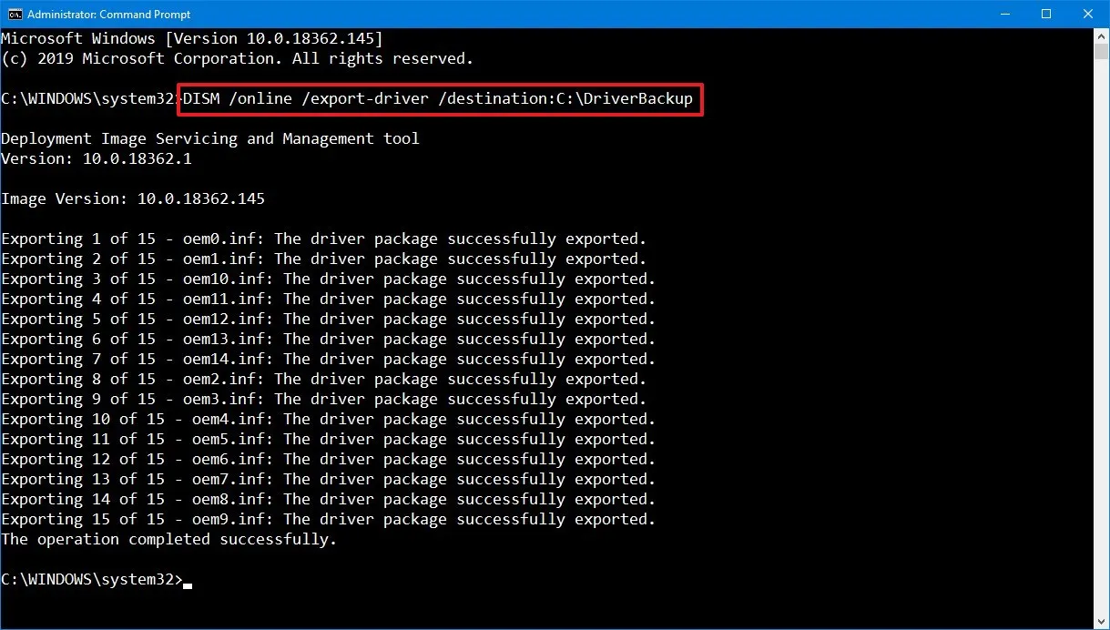 Hướng dẫn backup driver Windows 10 bằng Command Prompt