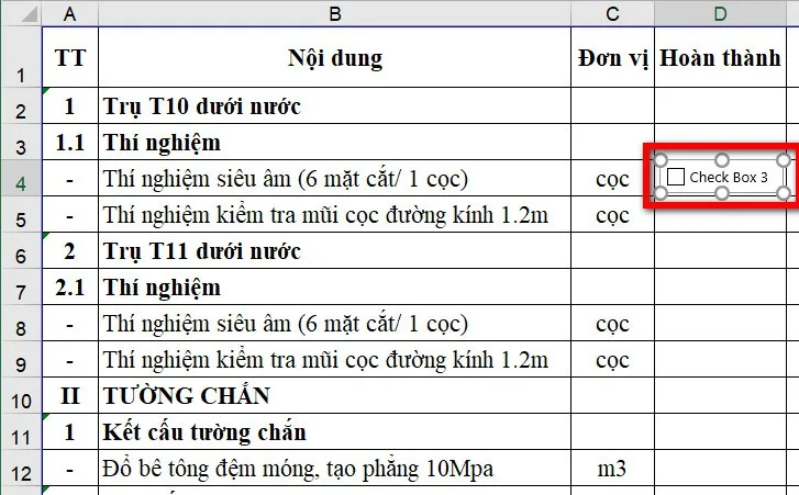 Hướng dẫn bạn cách chèn checkbox trong Excel