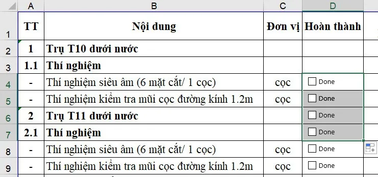 Hướng dẫn bạn cách chèn checkbox trong Excel