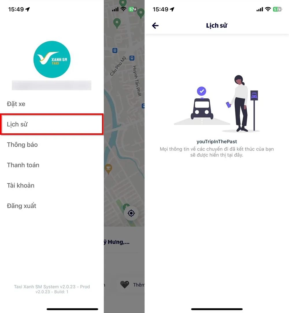 Hướng dẫn bạn cách xem lịch sử đặt xe trên ứng dụng Taxi Xanh SM cực dễ