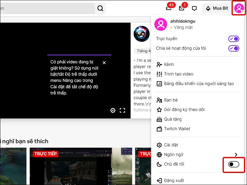 Hướng dẫn bật chế độ tối trên Twitch một cách đơn giản và nhanh chóng