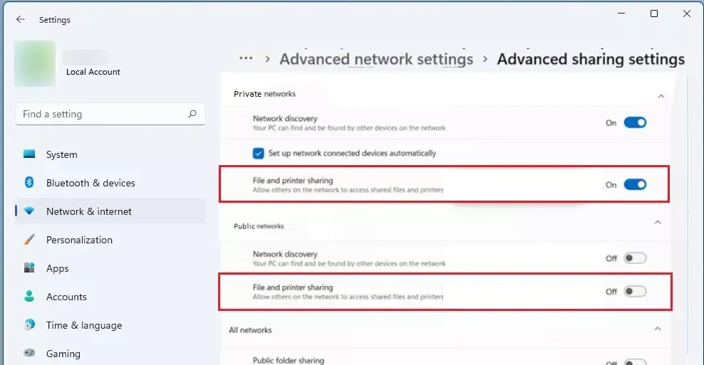 Hướng dẫn bật hoặc tắt chia sẻ file và máy in trên Windows 11