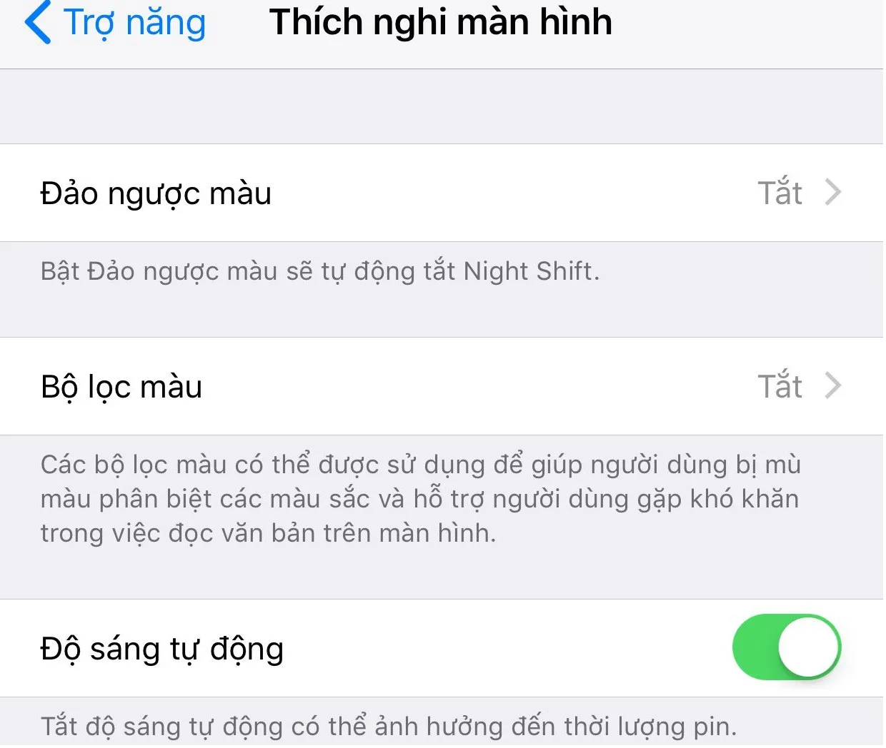 [Hướng dẫn] Bật/tắt chế độ ‘’độ sáng tự động’’ trên iOS 11