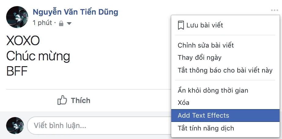 Hướng dẫn bỏ hiệu ứng chữ “BFF”, “Chúc mừng”, “XOXO”… trên Facebook