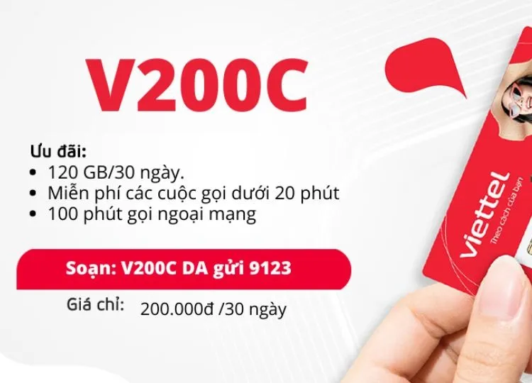 Hướng dẫn các cách đăng ký gói cước V200C của Viettel, ưu đãi khủng lên tới 120GB data