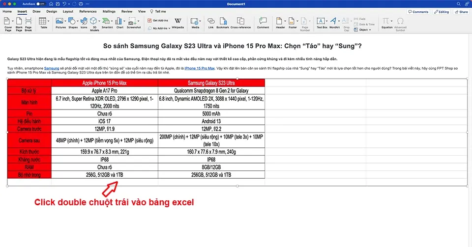 Hướng dẫn cách chèn bảng Excel vào Word chi tiết, có video minh họa dễ thực hiện nhất