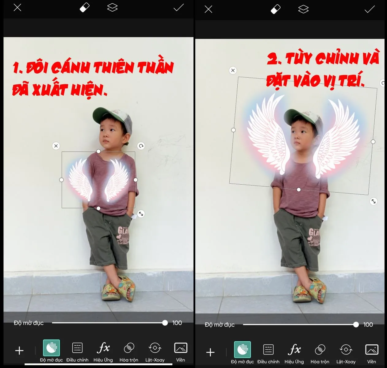 Hướng dẫn cách ghép sticker cánh thiên thần vào ảnh trên PicsArt