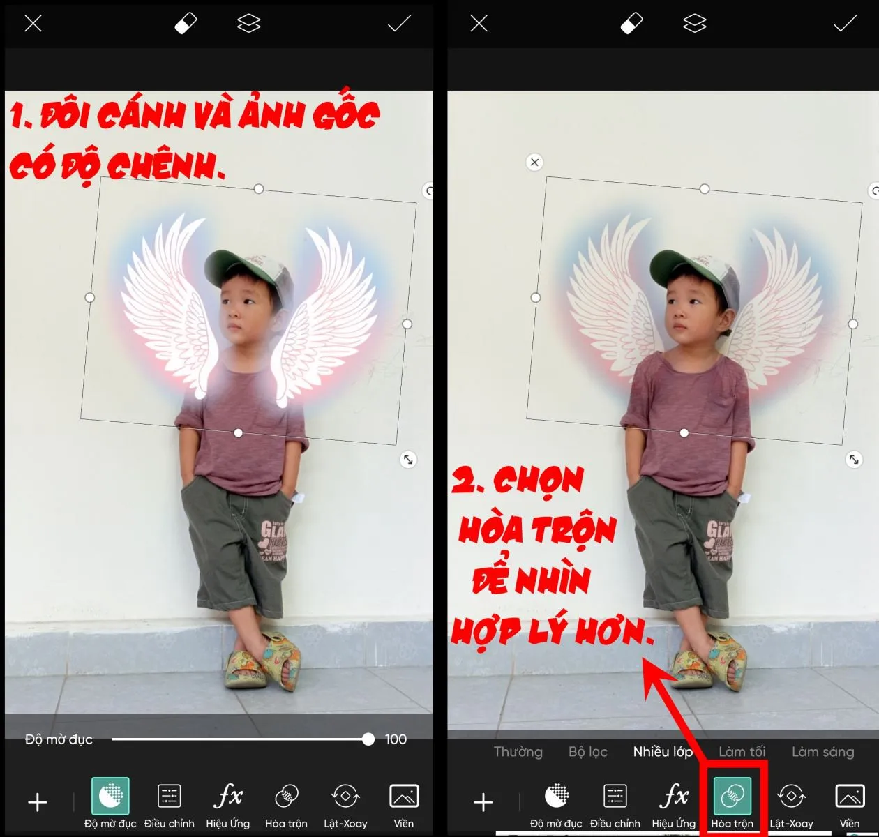 Hướng dẫn cách ghép sticker cánh thiên thần vào ảnh trên PicsArt